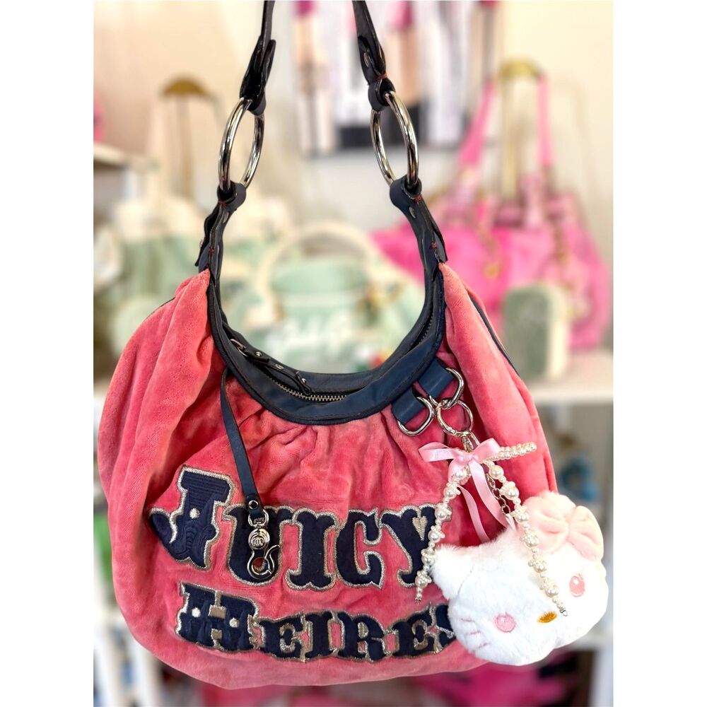 Y2K Vintage Rare Juicy Couture Pink & Blue “Juicy Heiress” velour hobo bag SOLD